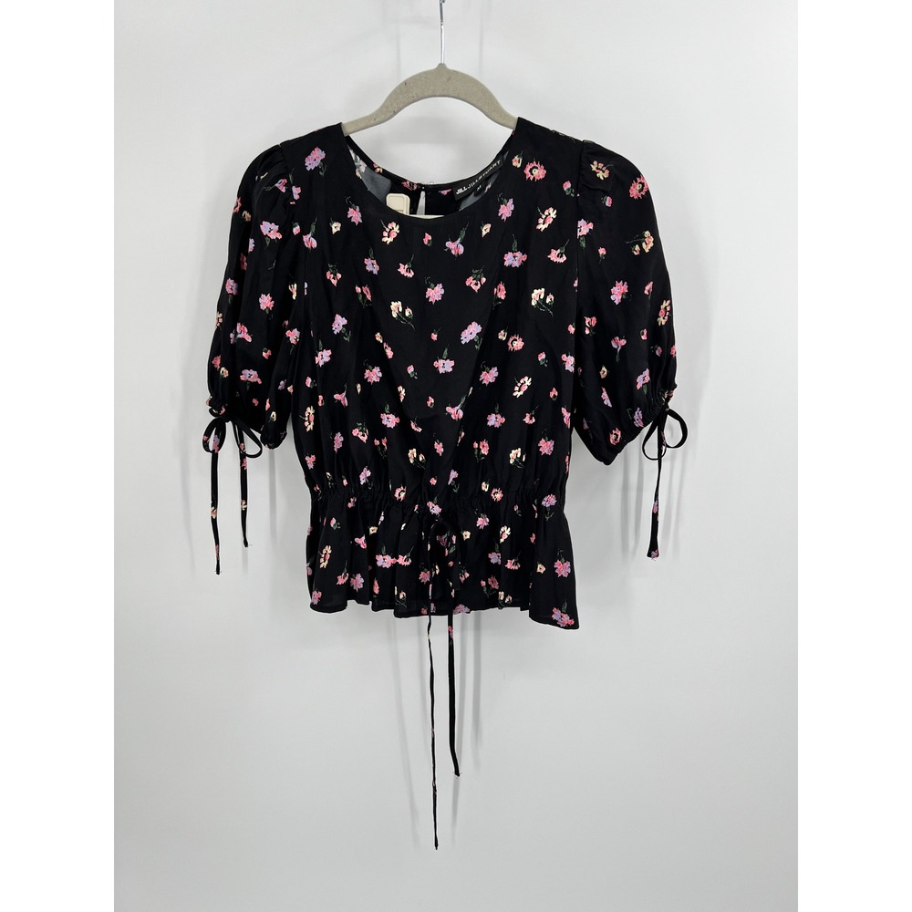 Jill Jill Stuart Black Floral Puff Sleeve Smocked Waist Blouse JSM20002D M